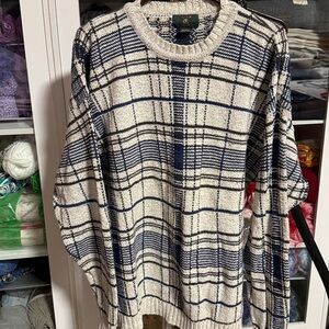 Club Room Blue and White Plaid Crewneck Sweater